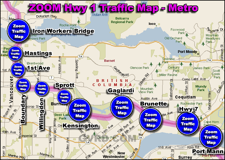 Hwy 1 at Port Mann Traffic Zoom Map