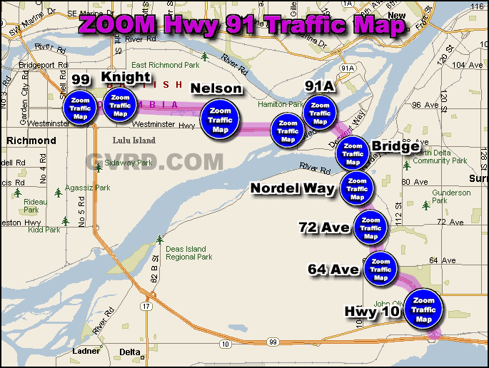 Hwy 91 at Annacis Island Bridge Traffic Zoom Map