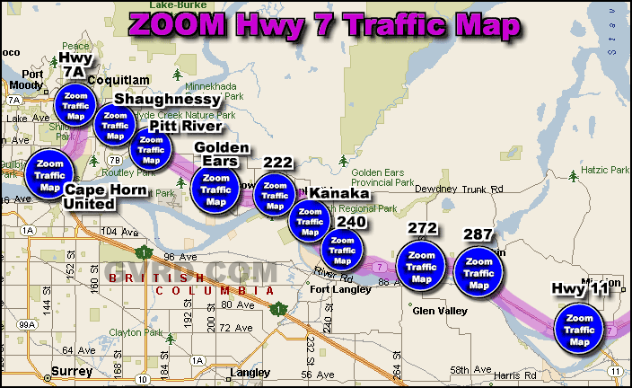 Lougheed Hwy 7 at Hwy 7A-Pinetree Way Traffic Zoom Map