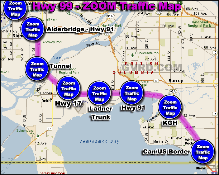 Hwy 99 and Ladner Trunk Rd Traffic Zoom Map